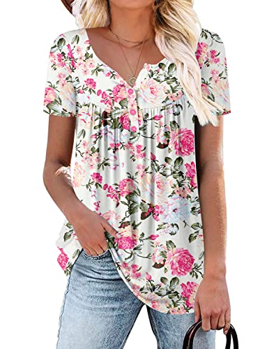ROSELINLIN Womens Summer Tops White Blouses Short Sleeve Tunic Tops to Wear with Leggings L - Image 5