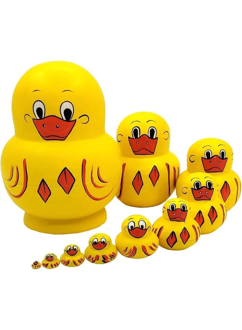 The White Shop SHOP 10 Pcs Wooden Yellow Duck Handmade Russian Nesting Dolls Toys, Cute Lovely Animal Matryoshka Stacking Dolls Home Decor, Educational Learning Toys for Adults  - Image 3