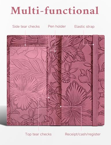 Zreal Checkbook Cover for Women & Men, Premium PU Leather Check Book Cover for Personal Checkbook, Top & Side Tear Duplicate Checks with RFID Blocking (Wine Red) - Image 2