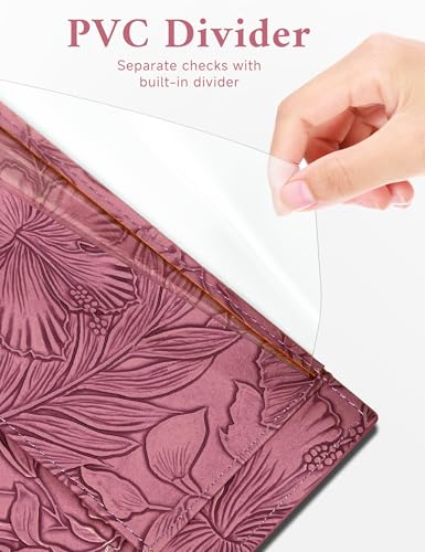 Zreal Checkbook Cover for Women & Men, Premium PU Leather Check Book Cover for Personal Checkbook, Top & Side Tear Duplicate Checks with RFID Blocking (Wine Red) - Image 4