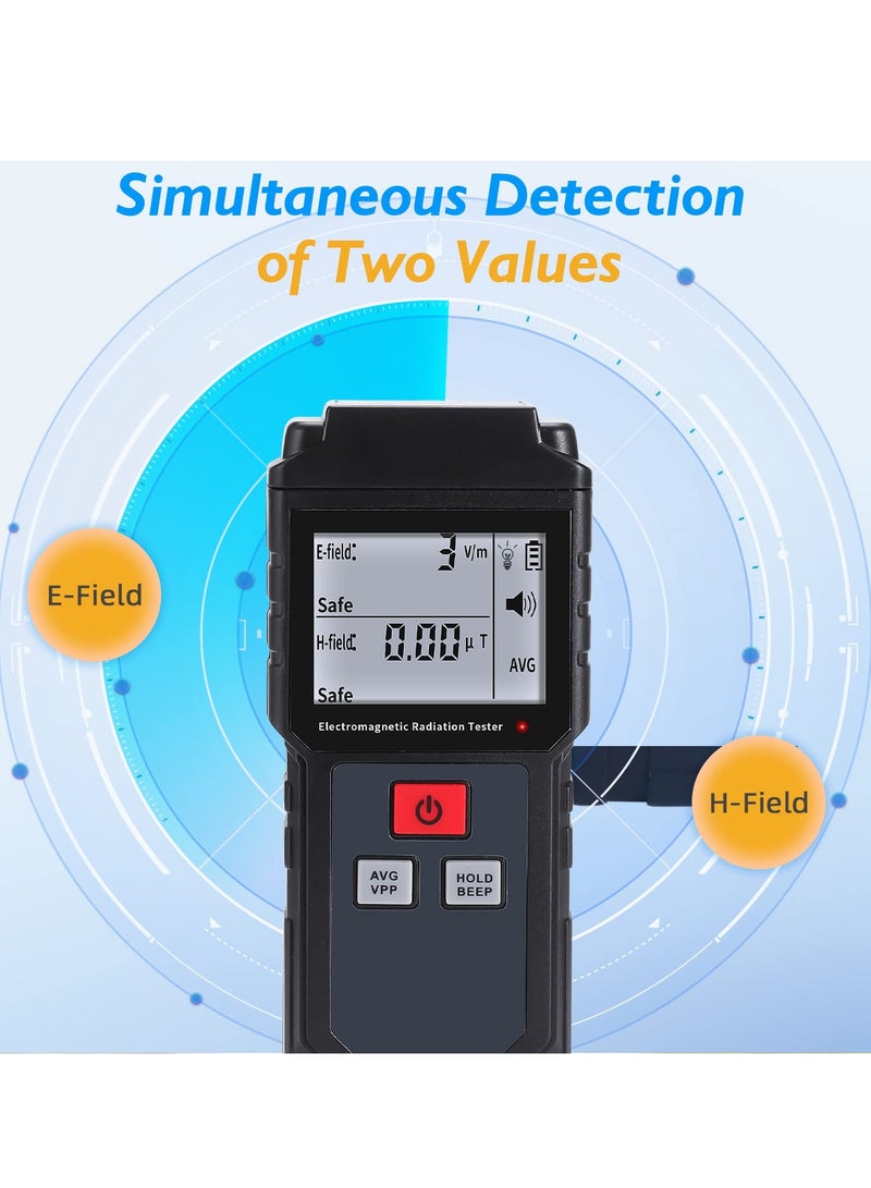 Excefore EMF Meter, Portable Digital Radiation Detector, Handheld EMF Detector for Home/Outdoor, Electric/Magnetic Field/Ghost Detector - LED Light & Sound Alarm Black (1-1999V/m, 0.01-99.99μT) - Image 4