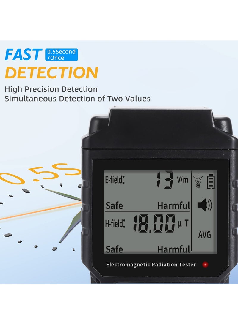 Excefore EMF Meter, Portable Digital Radiation Detector, Handheld EMF Detector for Home/Outdoor, Electric/Magnetic Field/Ghost Detector - LED Light & Sound Alarm Black (1-1999V/m, 0.01-99.99μT) - Image 3
