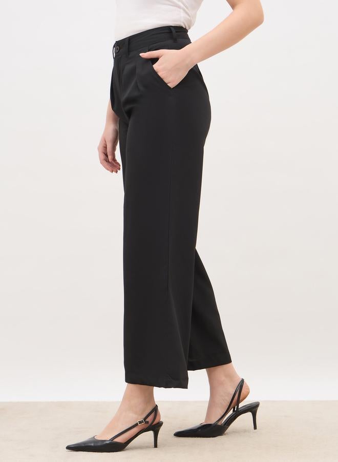 Styli Solid Pleated Tailored Flare Pants with Belt Loops - Image 3