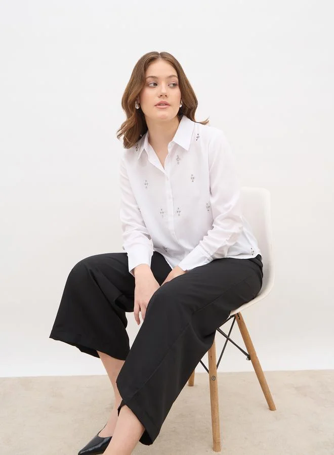 Styli Styli Solid Pleated Tailored Flare Pants with Belt Loops