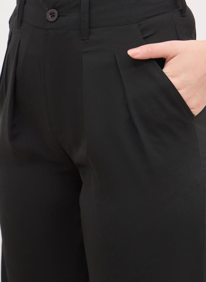 Styli Solid Pleated Tailored Flare Pants with Belt Loops - Image 4