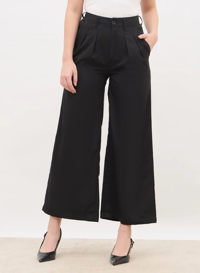 ستايلي Styli Solid Pleated Tailored Flare Pants with Belt Loops
