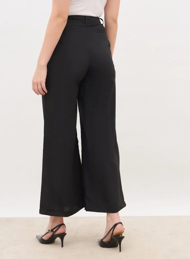 Styli Styli Solid Pleated Tailored Flare Pants with Belt Loops