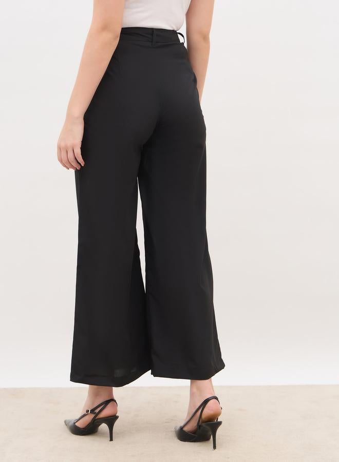 Styli Solid Pleated Tailored Flare Pants with Belt Loops - Image 5