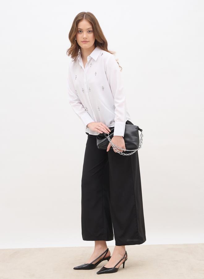 Styli Solid Pleated Tailored Flare Pants with Belt Loops - Image 1