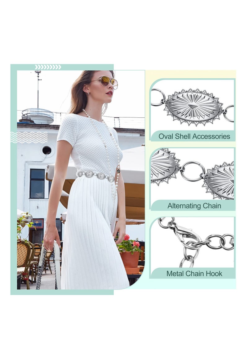 SYOSI Metal Chain Belt for Women, Fashion Metal Oval Chain Belt, Adjustable Women's Belts for Dresses Jeans, Western Cowgirl Belts for Girls Women (Silver) - Image 2