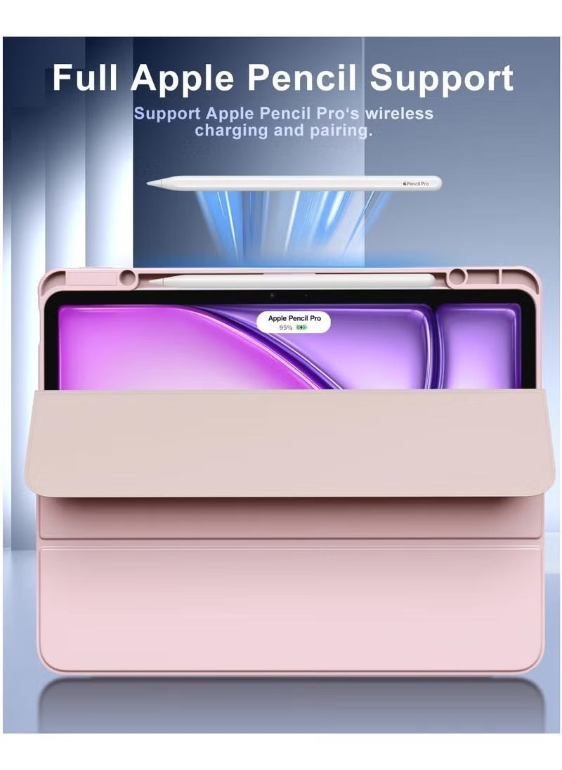 DUSALA Case for New iPad Air 13 Inch M3 M2 2025/2024 – Slim Protective Cover with Pencil Holder | Clear Transparent Back Shell + Auto Wake Sleep Magnetic Front | Lightweight Trifold Stand Case in Pink | Supports Apple Pencil Charging | Designed for iPad Air 13" - Image 3