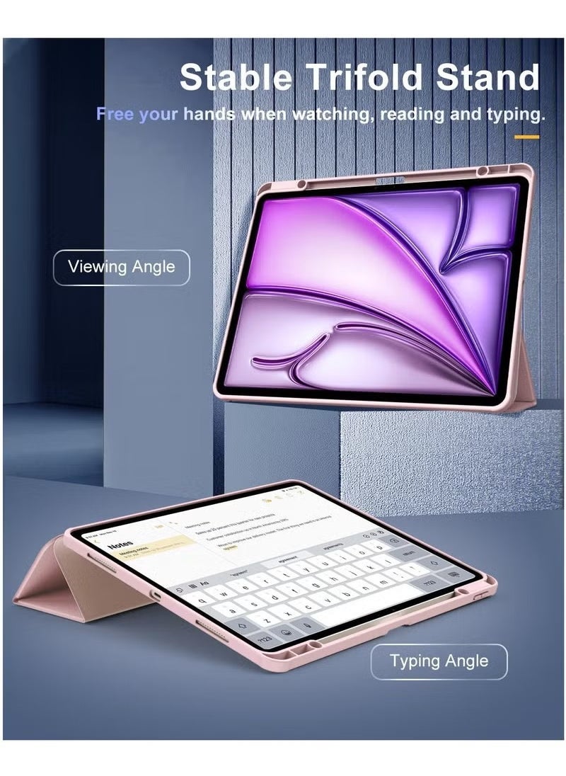 DUSALA Case for New iPad Air 13 Inch M3 M2 2025/2024 – Slim Protective Cover with Pencil Holder | Clear Transparent Back Shell + Auto Wake Sleep Magnetic Front | Lightweight Trifold Stand Case in Pink | Supports Apple Pencil Charging | Designed for iPad Air 13" - Image 4