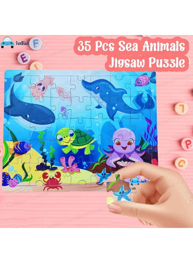 فنبلاست ألغاز فن بلاست للأطفال - 35 قطعة من ألغاز الصور المقطوعة للحيوانات البحرية للأطفال من سن 3 إلى 5 سنوات، ألغاز الصور المقطوعة المصنوعة من الأكريليك، ألغاز الأرضية للأطفال، ألعاب ألغاز الصور المقطوعة التعليمية والتعلمية (متعددة الألوان) - Image 3