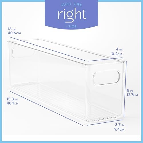 primebox Plastic Food Storage 2 Pack Clear Container Bin with Handles for Organizing Kitchen, Pantry, Refrigerator, Freezer, Pantry, Cabinet, Closet, Bathroom. 16”x4”x5” - Image 3
