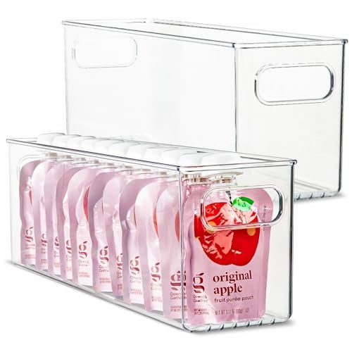 primebox Plastic Food Storage 2 Pack Clear Container Bin with Handles for Organizing Kitchen, Pantry, Refrigerator, Freezer, Pantry, Cabinet, Closet, Bathroom. 16”x4”x5” - Image 1