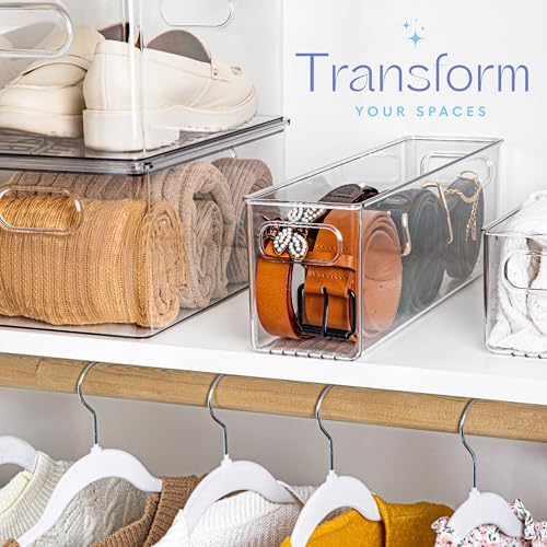 primebox Plastic Food Storage 2 Pack Clear Container Bin with Handles for Organizing Kitchen, Pantry, Refrigerator, Freezer, Pantry, Cabinet, Closet, Bathroom. 16”x4”x5” - Image 5