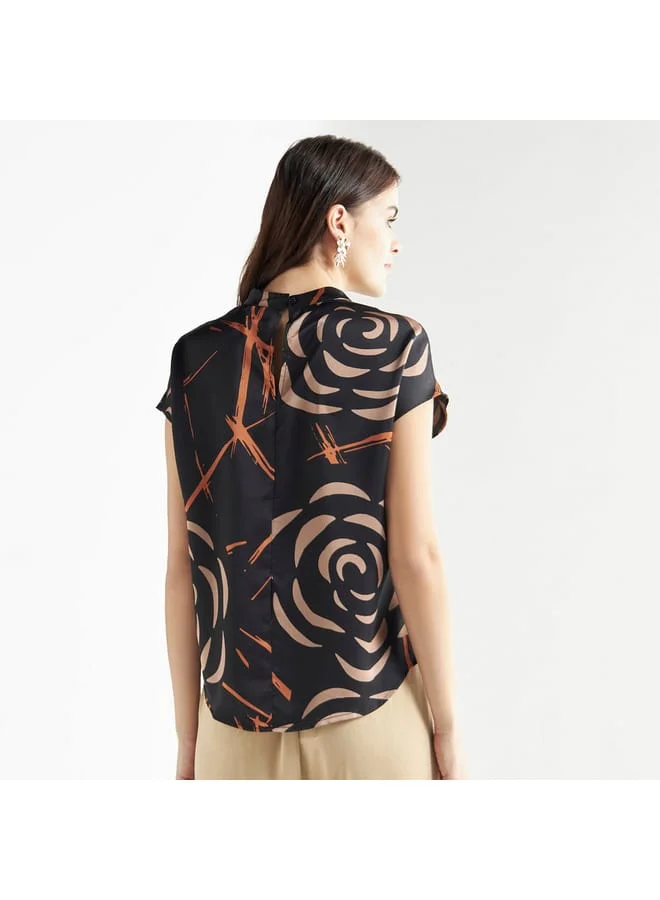 Splash FAV All-Over Floral Print Top with High Neck