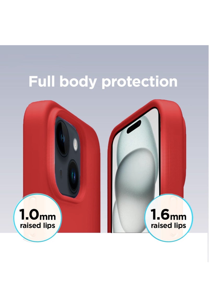 Techie - غطاء خلفي من Techie Soft Smooth Silicone MagSafe ببطانة من الألياف الدقيقة من الجانب الداخلي لهاتف Apple iPhone 15 Plus - أحمر - Image 1