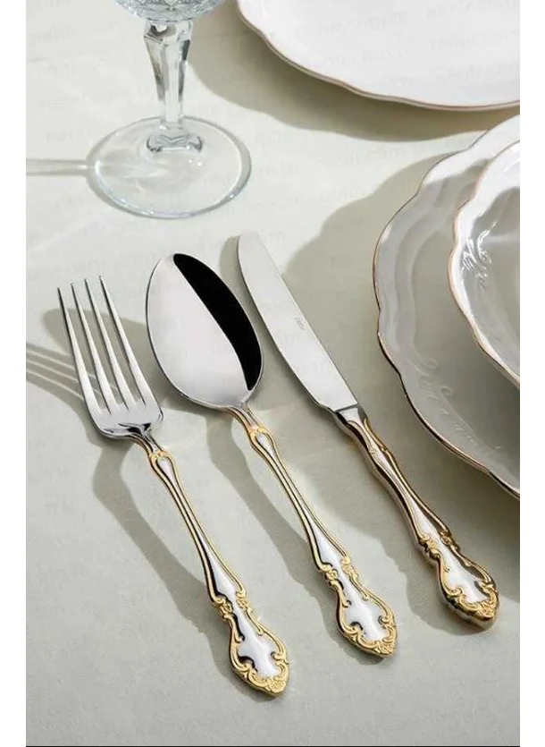 Nehir Adriana Gold Plain 6 Person 36 Piece Cutlery Set
