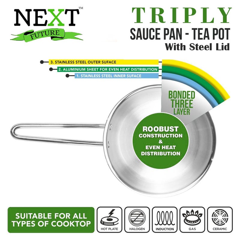 Next Future Next Future 5-Star Triply Stainless Steel Sauce Pan | 3L Milk Pan/Induction Pan with Lid | Dia: 22cm | Premium Induction Cookware Set | 2-Year Warranty | Heavy Bottom - Image 3