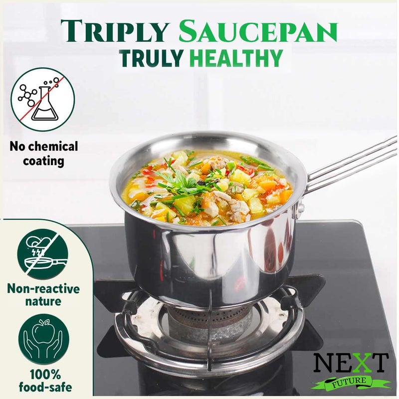 Next Future Next Future 5-Star Triply Stainless Steel Sauce Pan | 3L Milk Pan/Induction Pan with Lid | Dia: 22cm | Premium Induction Cookware Set | 2-Year Warranty | Heavy Bottom - Image 4