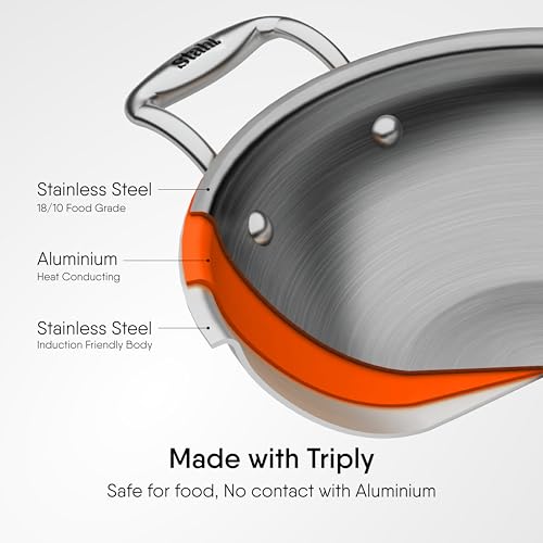 Stahl Artisan Triply 0.8 L, 16 cm Stainless Steel Kadhai with Lid,Kadai for Cooking, Stainless Steel Cookware Triply Kadai, Induction & Gas Stove Compatible - Image 2
