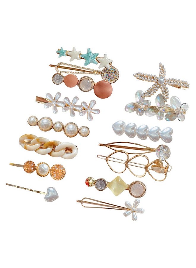 S SNUOY - 15Pcs Pearl Hair Clips Handmade Hair Barrettes Pearl Starfish Hairpin Set Headwear Accessories For Women And Girls - Image 1