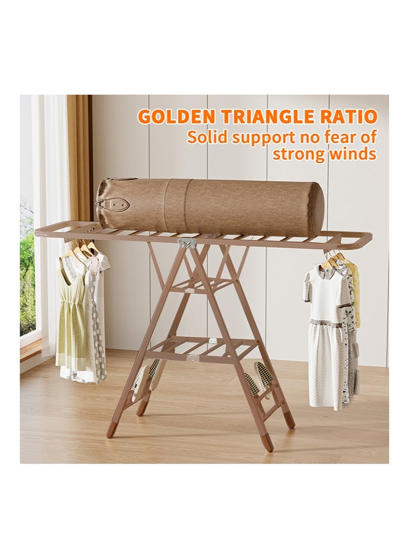 Yoawllty Adjustable Clothes Drying Stand, 3-Tier Foldable Clothes Drying Rack, Movable Steel Drying Rack for Indoor & Outdoor Use (Champagne Gold, 160cm) - Image 5