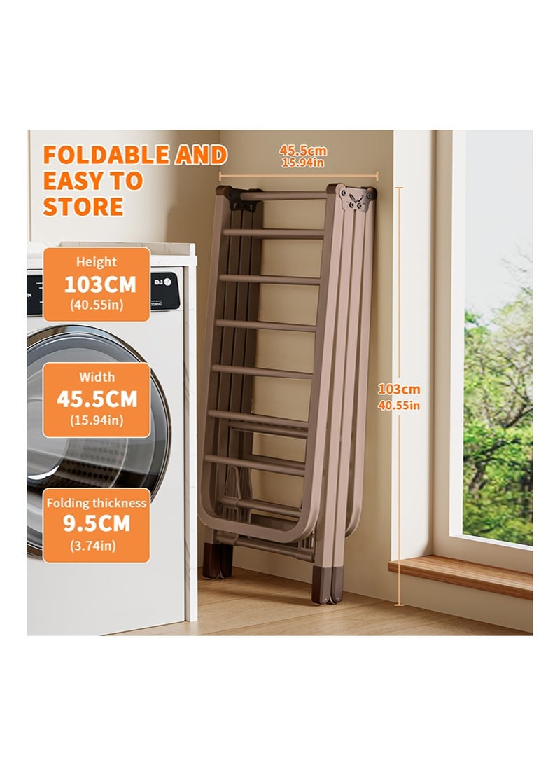 Yoawllty Adjustable Clothes Drying Stand, 3-Tier Foldable Clothes Drying Rack, Movable Steel Drying Rack for Indoor & Outdoor Use (Champagne Gold, 160cm) - Image 4