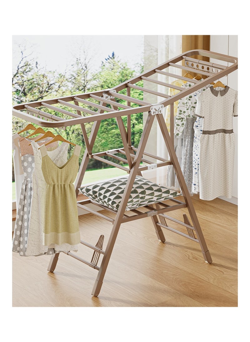 Yoawllty Adjustable Clothes Drying Stand, 3-Tier Foldable Clothes Drying Rack, Movable Steel Drying Rack for Indoor & Outdoor Use (Champagne Gold, 160cm) - Image 1