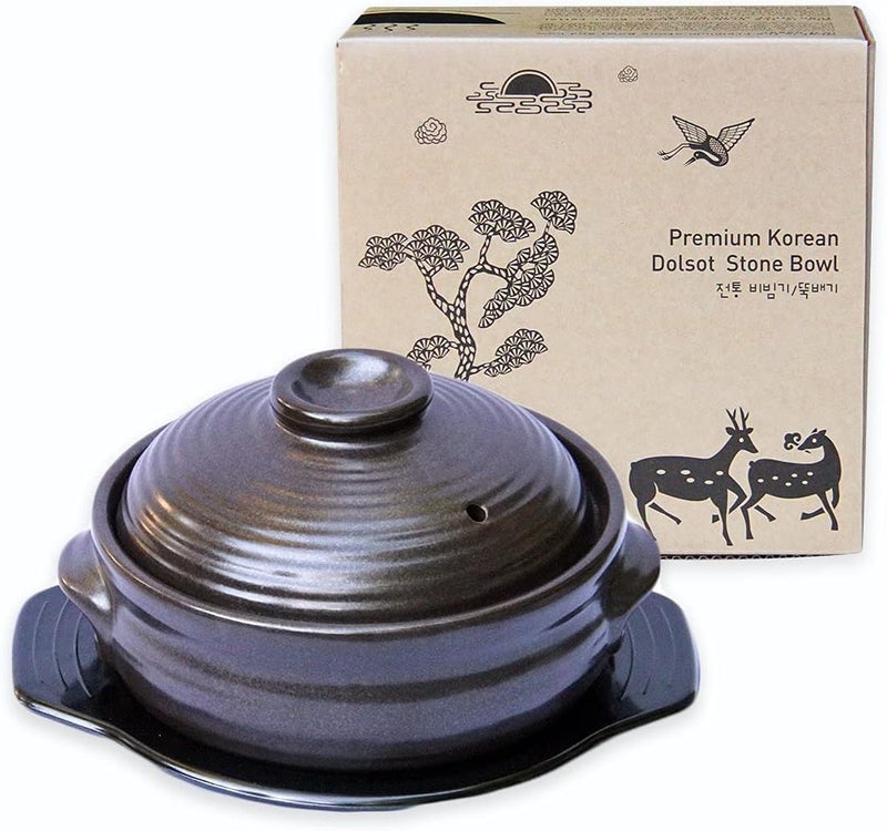 Crazy Korean Cooking Korean Stone Bowl Dolsot Sizzling Hot Pot for Bibimbap and Soup  Premium Ceramic Medium with Lid - Image 2