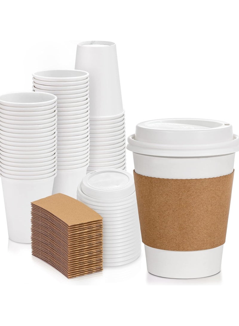 Paper coffee cups with white lids 50 pieces for drinks on the go such as hot chocolate tea and other drinks Ideal for cafes restaurants and companies  - Image 1