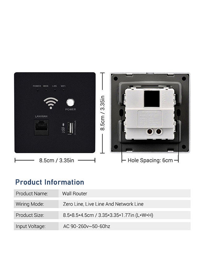 In-Wall Wireless WiFi Router 300M AP Access Point WiFi Router USB-Charging Socket Wall Mount Wi-Fi AP Router with WPS Encryption