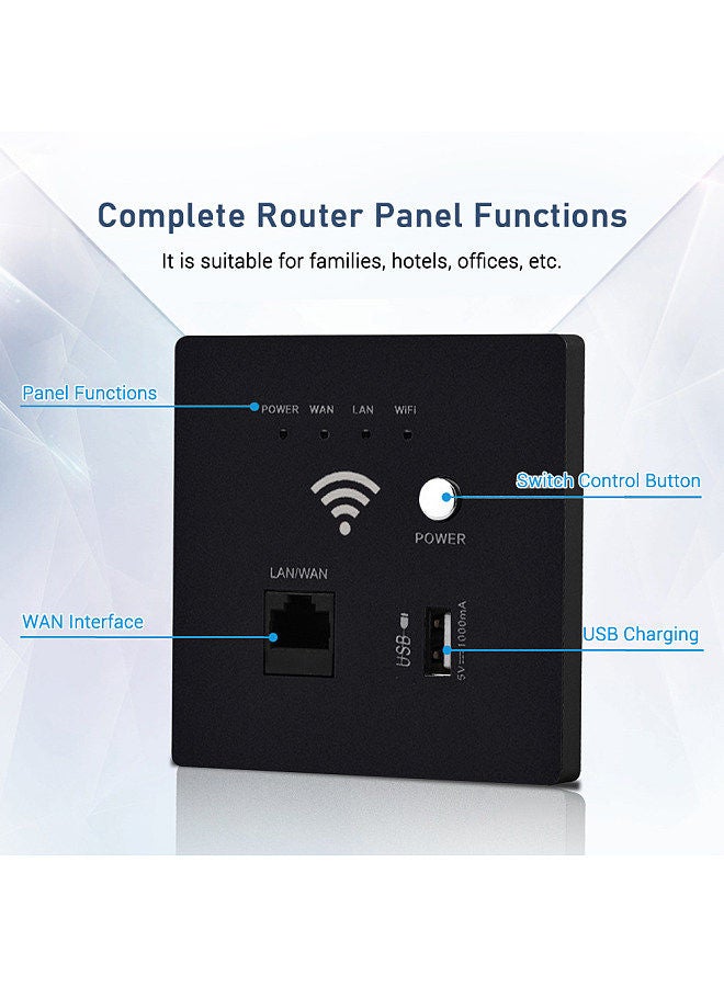 In-Wall Wireless WiFi Router 300M AP Access Point WiFi Router USB-Charging Socket Wall Mount Wi-Fi AP Router with WPS Encryption