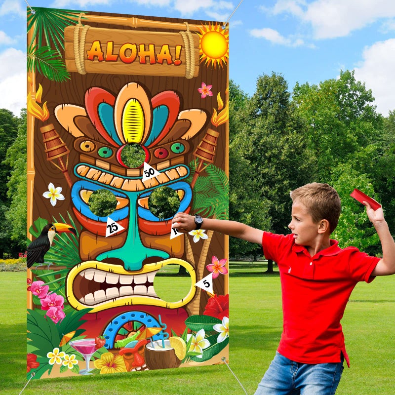 Blulu Luau Party Games Hawaiian Tiki Party Toss Games Banner with 3 Bean Bags Totem Decor for Summer Tropical Carnival Supplies - Image 2