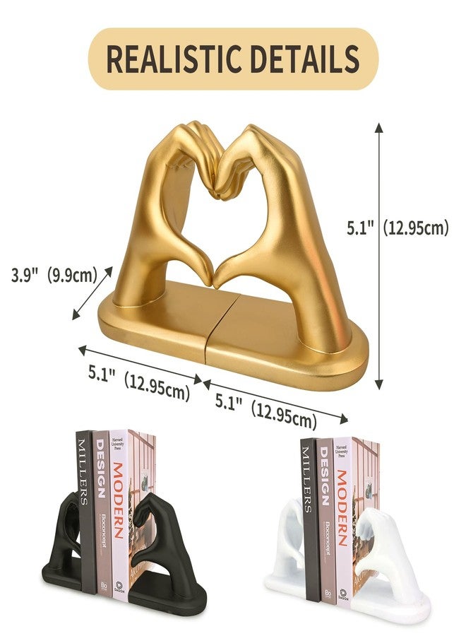 Kityemo Gold Decorative Bookends for Shelves, Heart Hands Book Ends Sculpture Aesthetic Decor for Bedroom Living Room Merch Apartment Bookshelf Birthday Women Decorations Stuff Aesthetic - Image 2