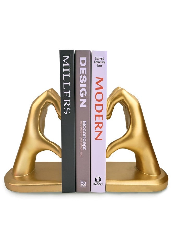 Kityemo Gold Decorative Bookends for Shelves, Heart Hands Book Ends Sculpture Aesthetic Decor for Bedroom Living Room Merch Apartment Bookshelf Birthday Women Decorations Stuff Aesthetic - Image 1