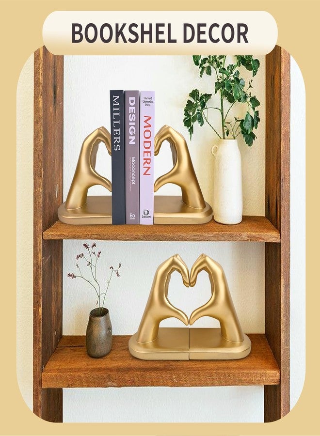 Kityemo Gold Decorative Bookends for Shelves, Heart Hands Book Ends Sculpture Aesthetic Decor for Bedroom Living Room Merch Apartment Bookshelf Birthday Women Decorations Stuff Aesthetic - Image 4