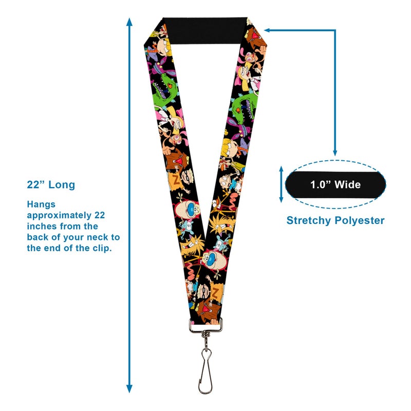 Buckle Down Buckle-Down Nickelodeon Lanyard, Nick 90s Character Poses Black, Elastic - Image 3