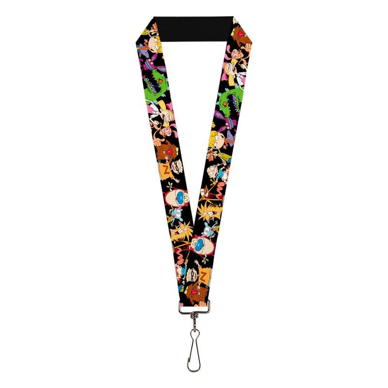 Buckle Down Buckle-Down Nickelodeon Lanyard, Nick 90s Character Poses Black, Elastic - Image 1
