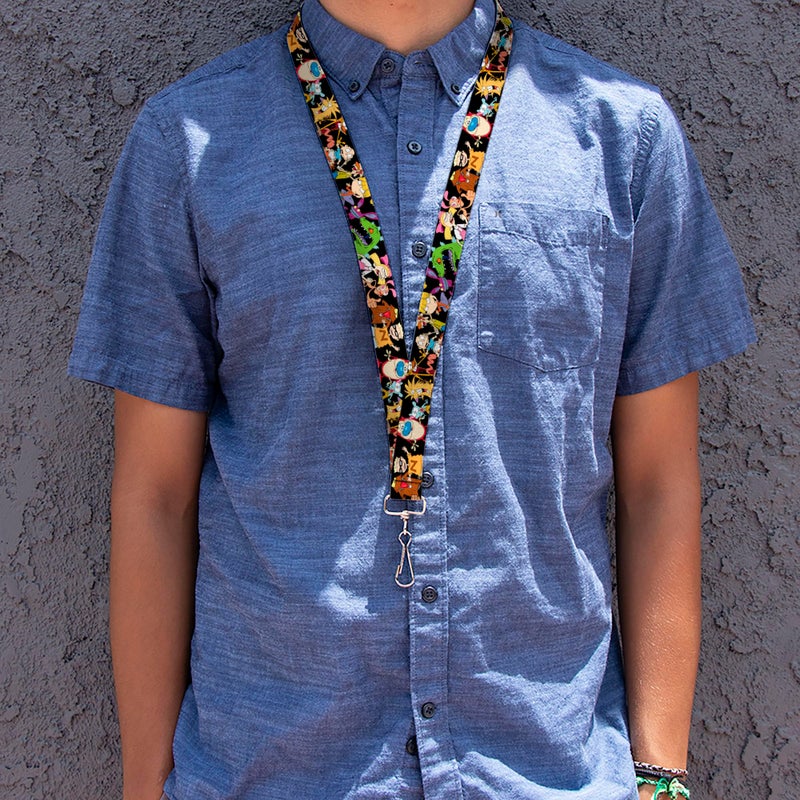 Buckle Down Buckle-Down Nickelodeon Lanyard, Nick 90s Character Poses Black, Elastic - Image 2