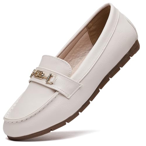 DeYashopin Women's Loafer Shoes Leisure Slip On Work Shoes Comfort Walking Flats White 9 - Image 1