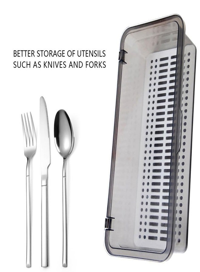 ICSTM Flatware Tray with Lid and Drainer,Silverware Tray Kitchen Dinnerware Holder and Utensil Storage Container for Flatware and Silverware (Grey) - Image 2