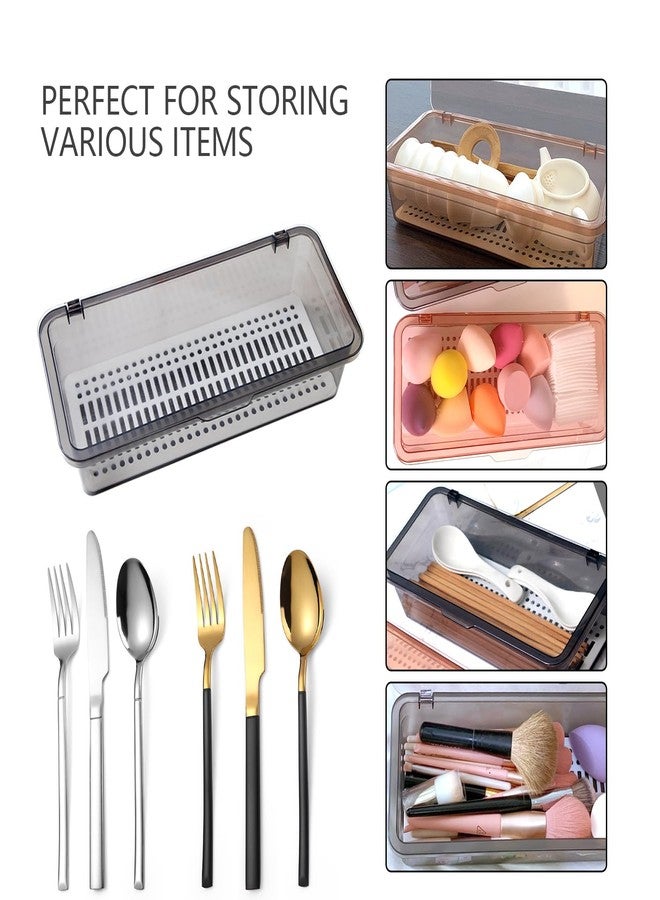 ICSTM Flatware Tray with Lid and Drainer,Silverware Tray Kitchen Dinnerware Holder and Utensil Storage Container for Flatware and Silverware (Grey) - Image 4