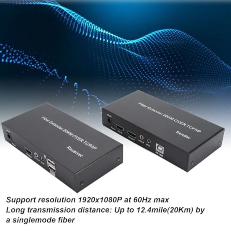 4K HDMI KVM USB Extender, 1080P 60Hz KVM Fiber Extender HDMI to Fiber Converter Over Fiber Optic Single Mode Up 20Km Support USB Mouse Keyboard UK Plug - Image 2