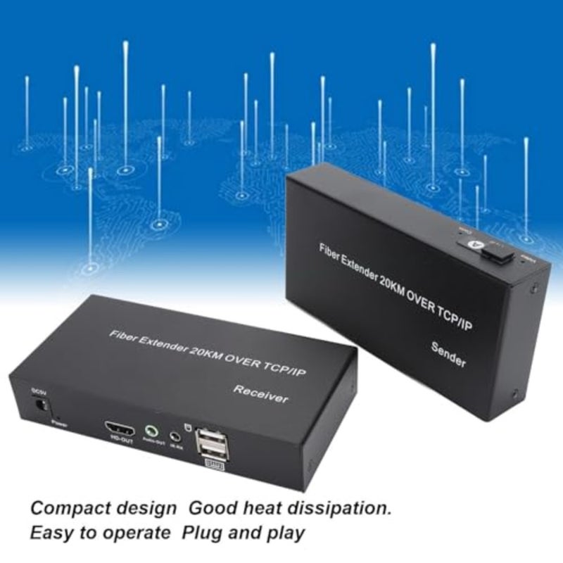4K HDMI KVM USB Extender, 1080P 60Hz KVM Fiber Extender HDMI to Fiber Converter Over Fiber Optic Single Mode Up 20Km Support USB Mouse Keyboard UK Plug - Image 3