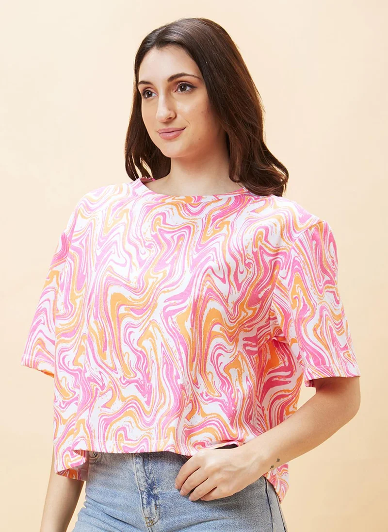 globus Globus Women Abstract Printed Pure Cotton Boxy T-Shirt