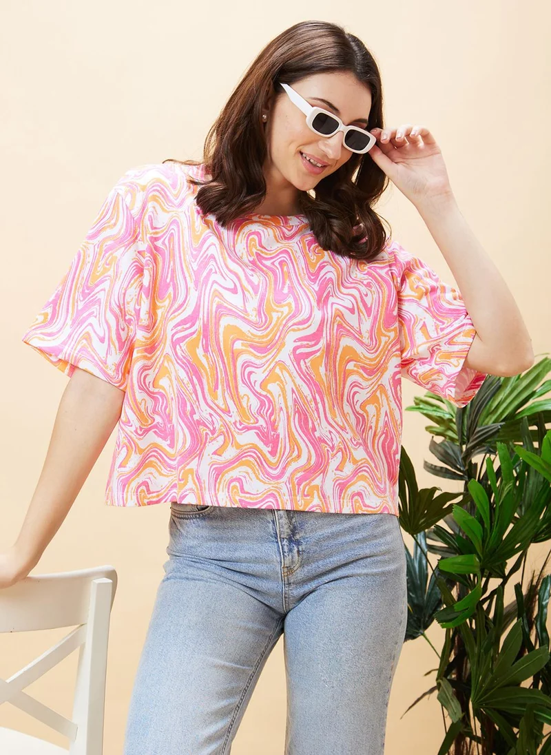 جلو باص تيشيرت قطن نقي بطبعة تجريدية نسائي من جلوبس