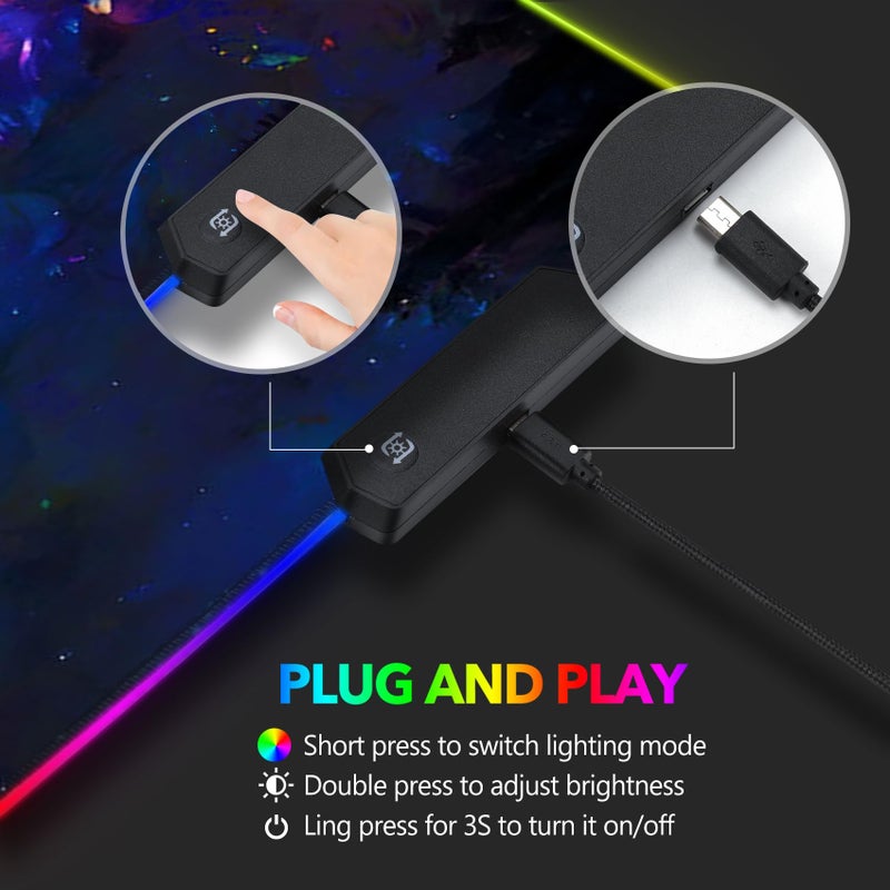 AIMSA RGB LED Gaming Mouse Pad, 14 Modes Glow Pad, Extra Large Gaming Mousepad, 35.4 x 15.8 inch Extended Big Waterproof Keyboard Mouse Pad Mat, Colorful Abstract Butterfly - Image 4