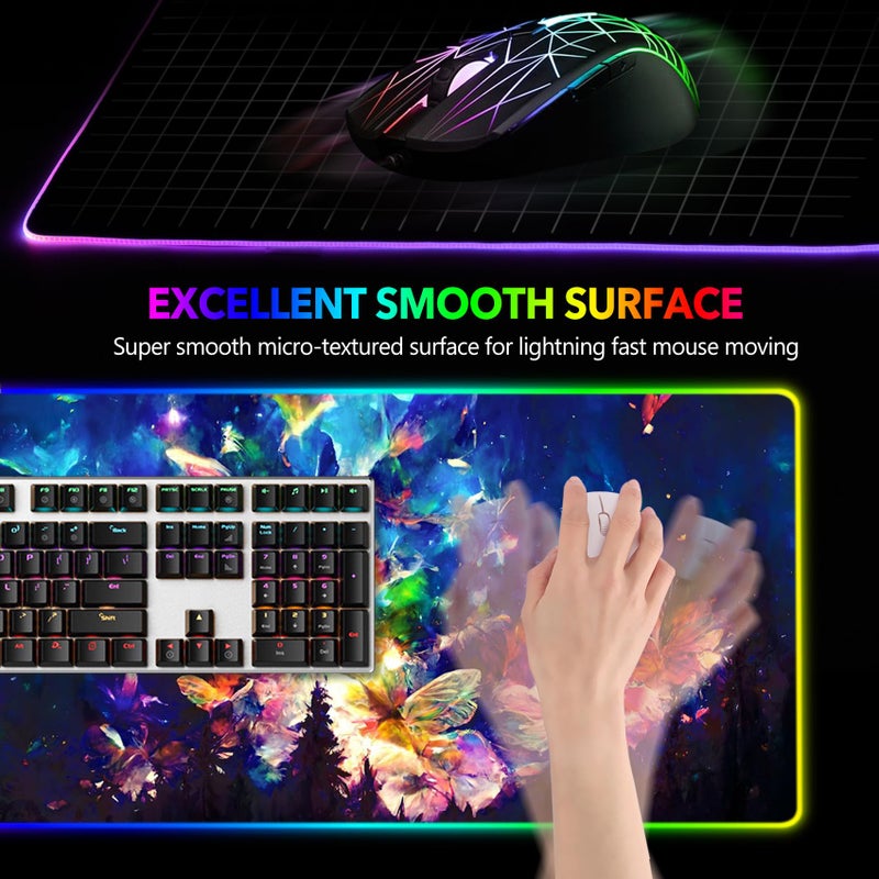 AIMSA RGB LED Gaming Mouse Pad, 14 Modes Glow Pad, Extra Large Gaming Mousepad, 35.4 x 15.8 inch Extended Big Waterproof Keyboard Mouse Pad Mat, Colorful Abstract Butterfly - Image 3